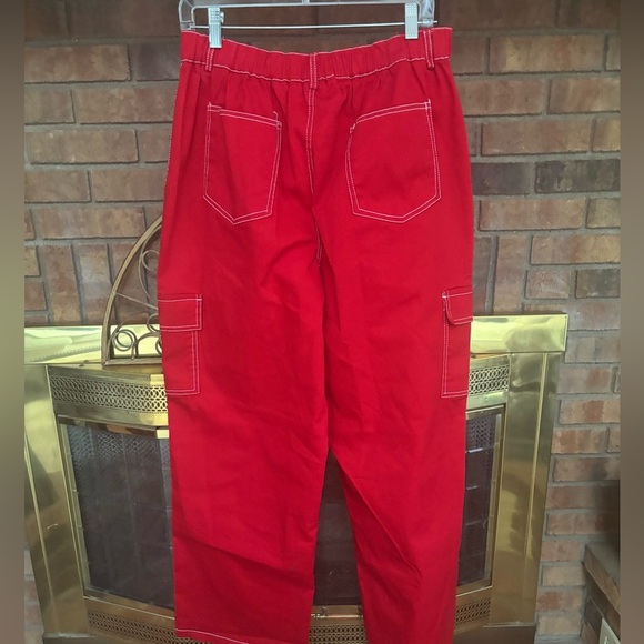 RACHEL PAIGE Y2K RED WIDE LEG RELAXED FIT CASUAL STREETWEAR CARGO PANTS SZ XL - Picture 3 of 6
